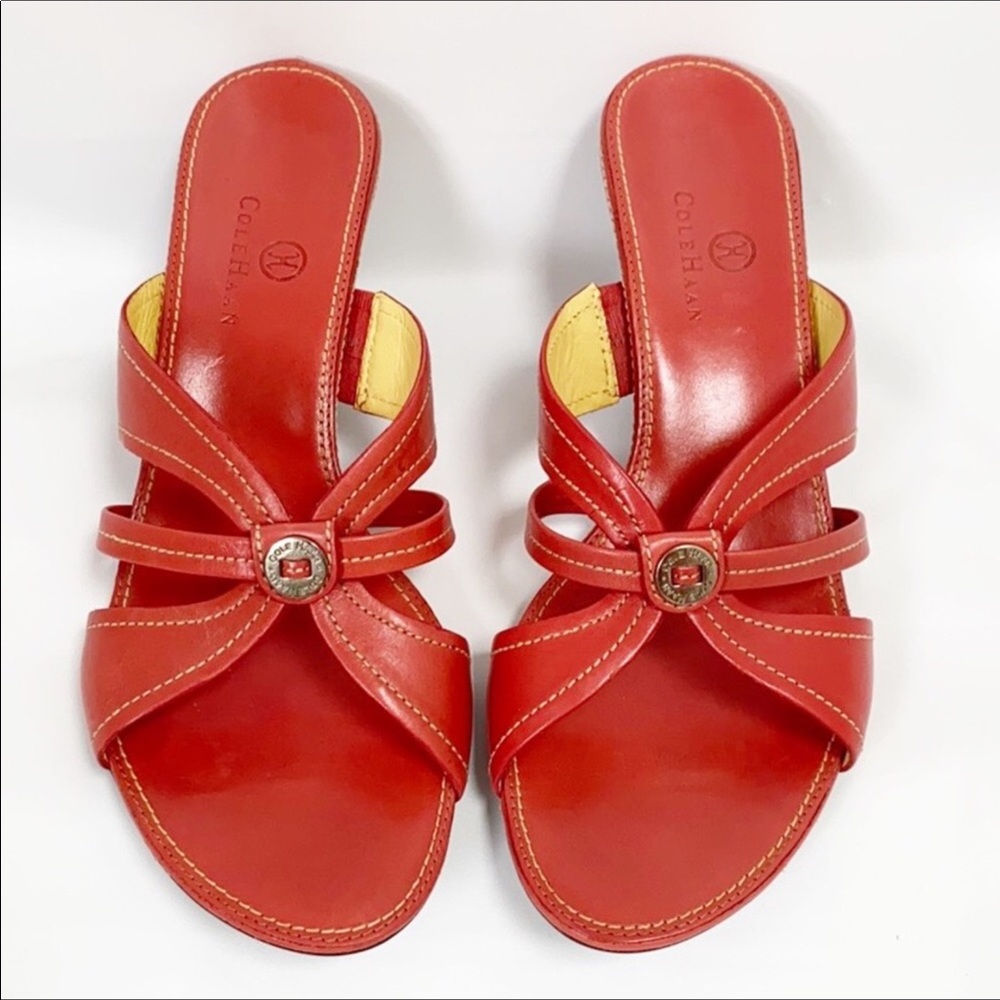 COLE HAAN Leather Strappy Slip-on Coral Sandals Size 8.5